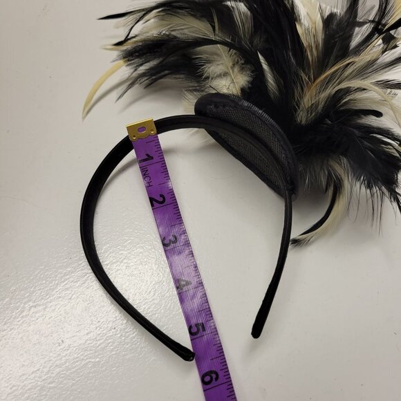 Black and Cream Feathers Fascinator on a Headband - Picture 12 of 14